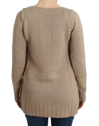 Pull en laine beige tricoté de Cavalli