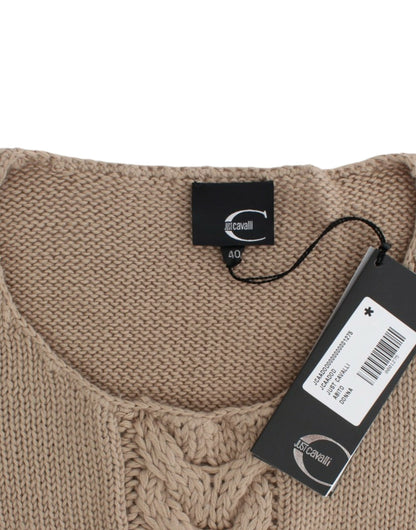 Pull en laine beige tricoté de Cavalli