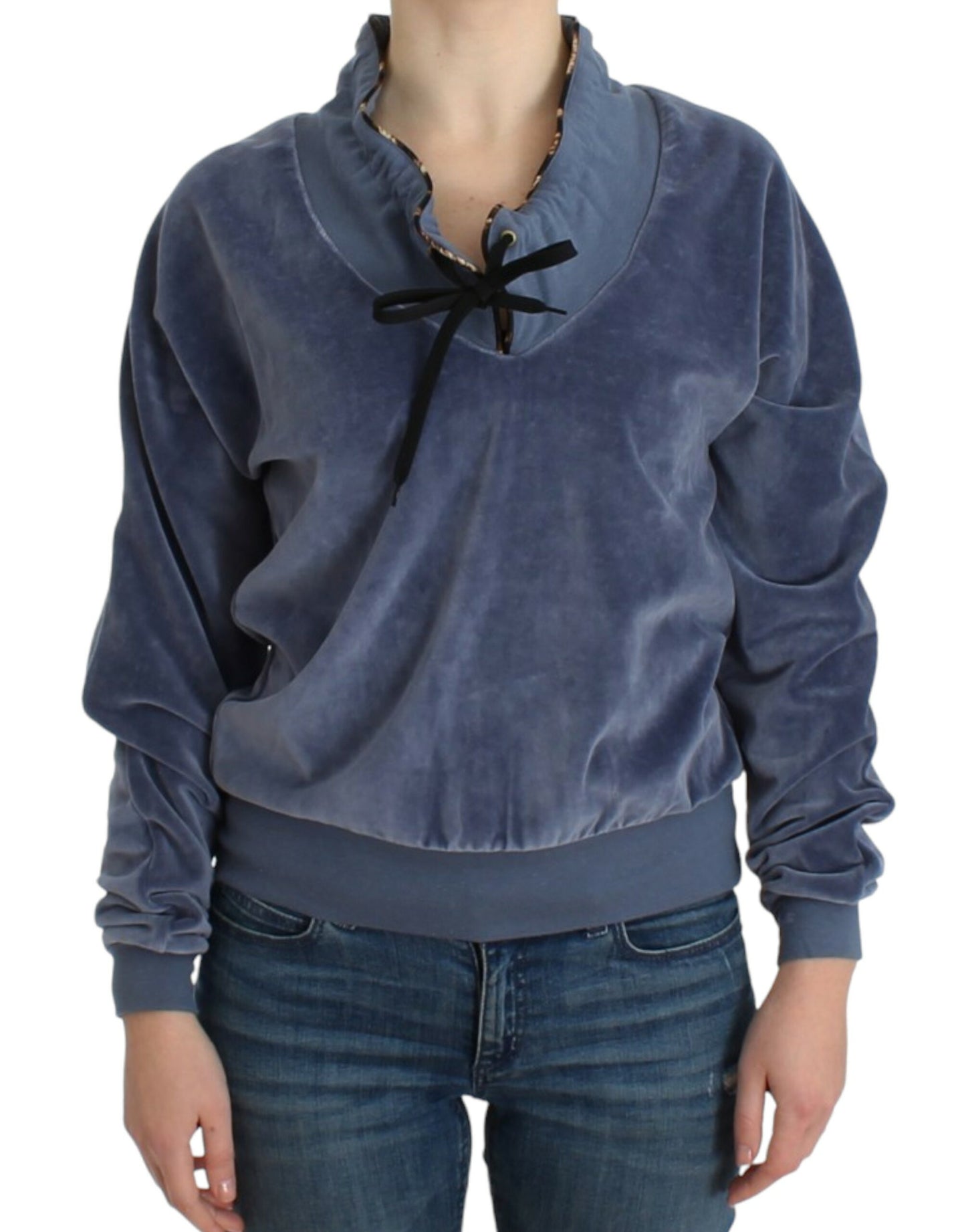 Pull en coton velours bleu Cavalli