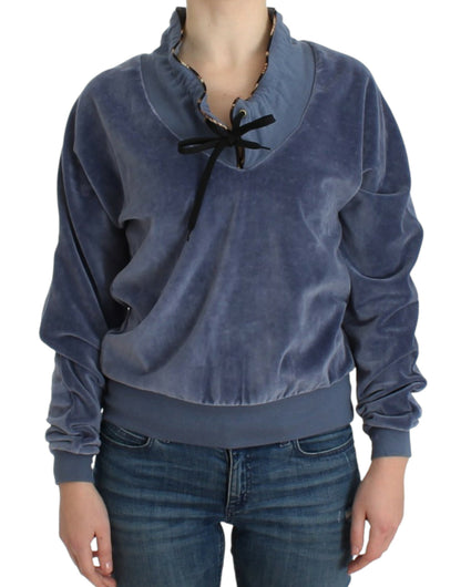 Pull en coton velours bleu Cavalli