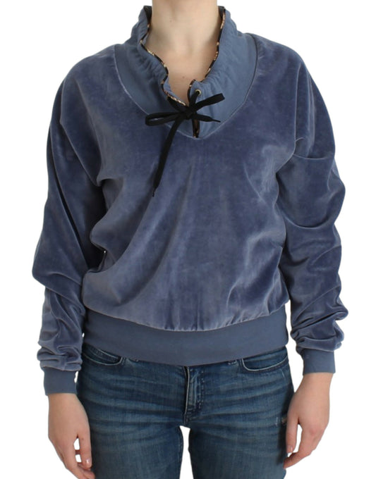 Pull en coton velours bleu Cavalli