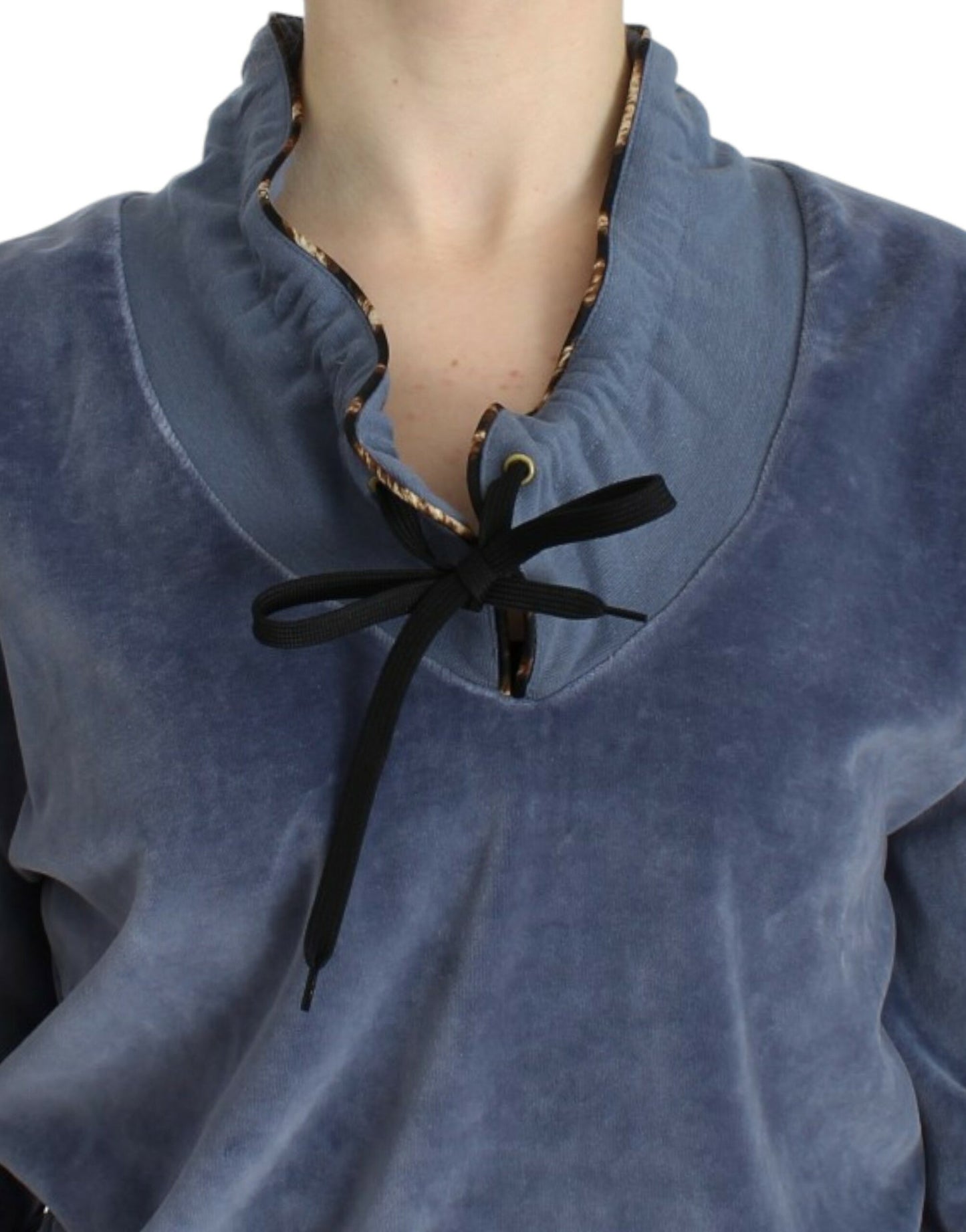 Pull en coton velours bleu Cavalli