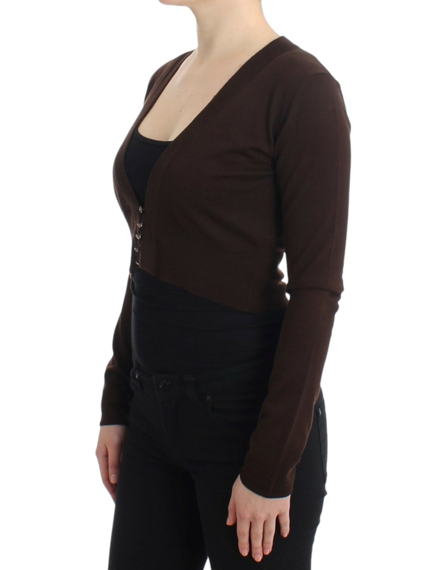 Cardigan en laine courte brun de Cavalli