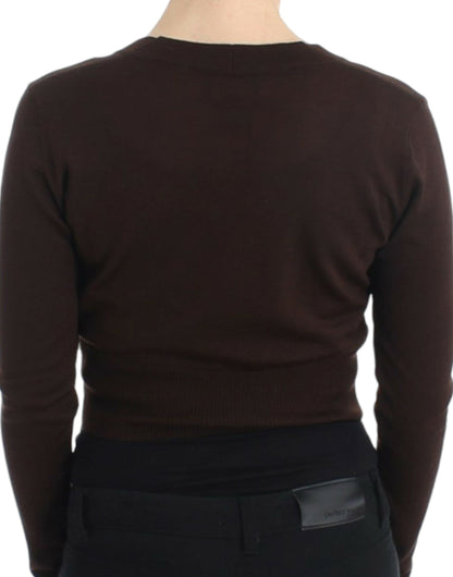 Cardigan en laine courte brun de Cavalli