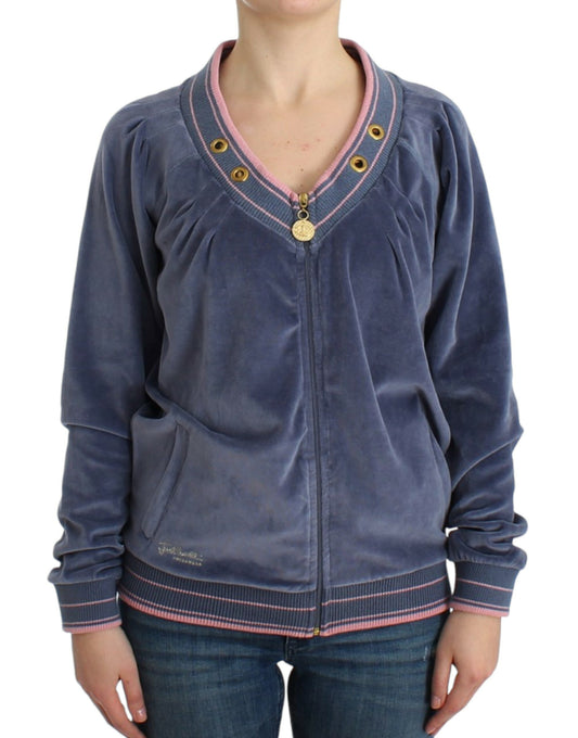 Pull en velours bleu Cavalli à fermeture éclair