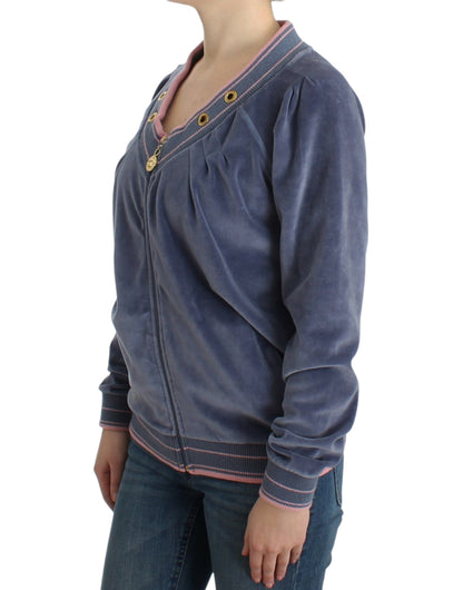 Pull en velours bleu Cavalli à fermeture éclair