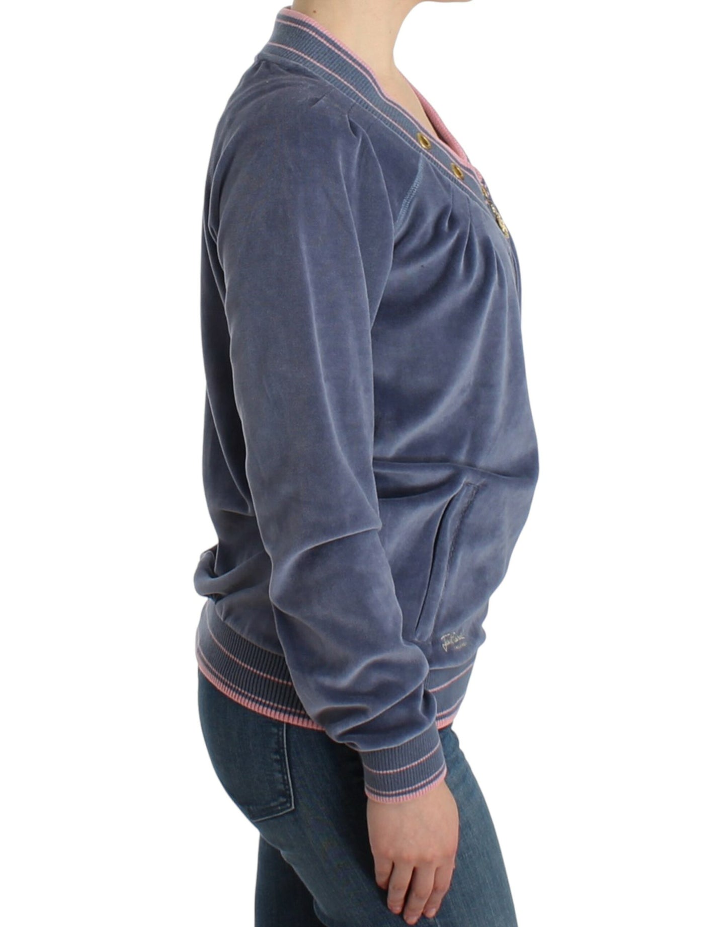 Pull en velours bleu Cavalli à fermeture éclair