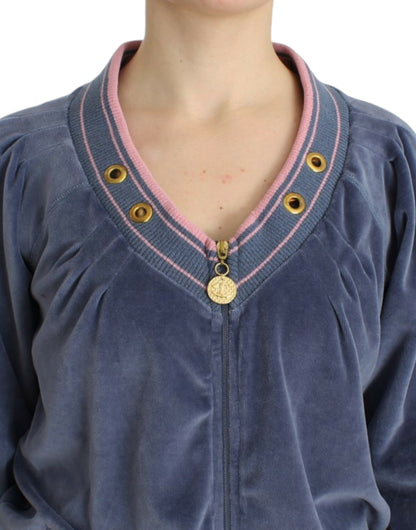 Pull en velours bleu Cavalli à fermeture éclair