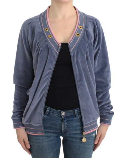 Pull en velours bleu Cavalli à fermeture éclair