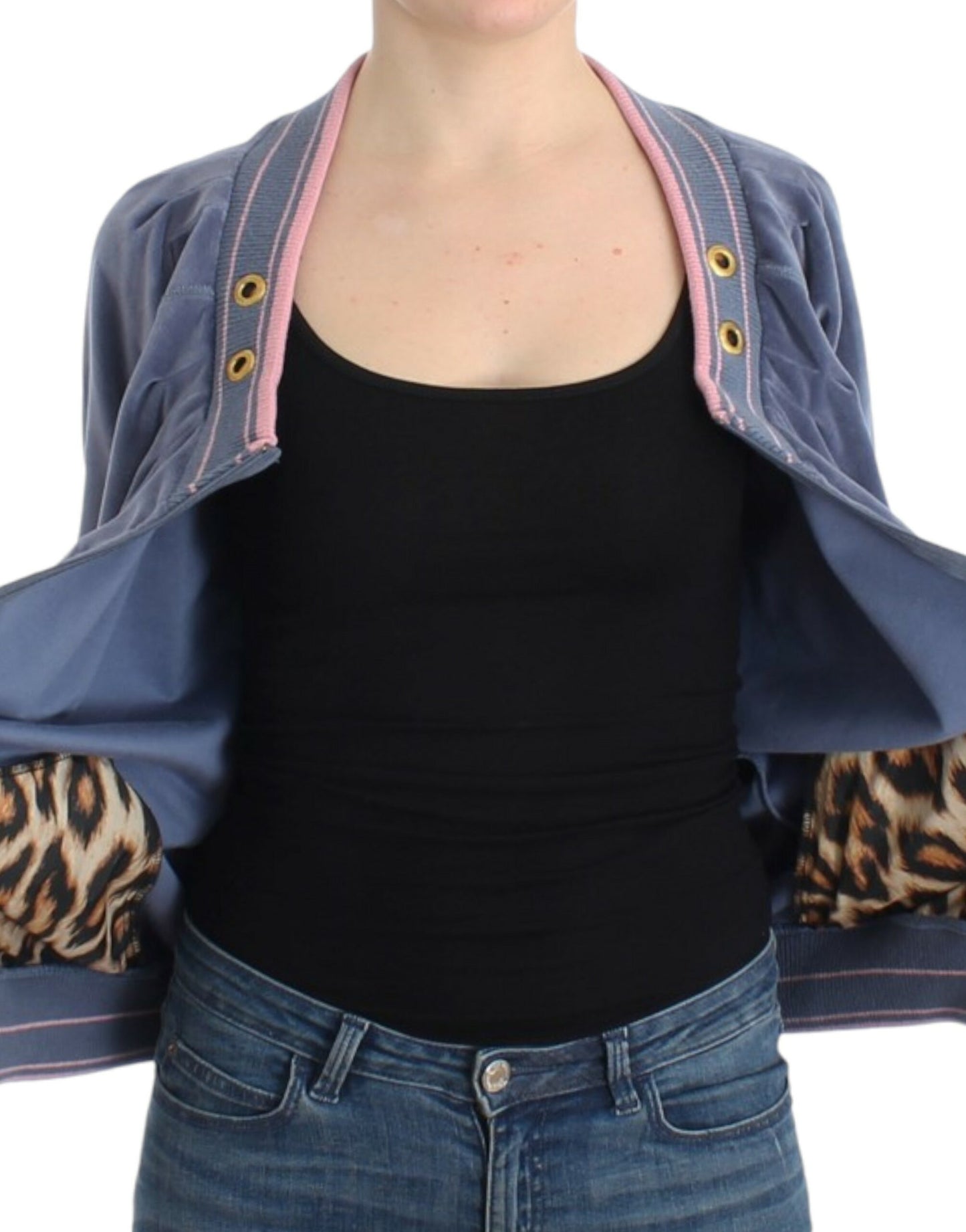 Pull en velours bleu Cavalli à fermeture éclair