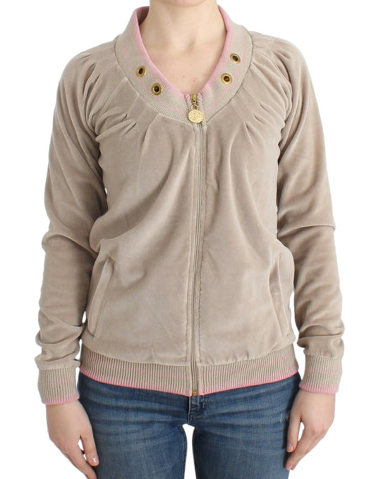 Pull en velours beige à fermeture éclair de Cavalli