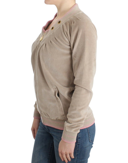 Pull en velours beige à fermeture éclair de Cavalli