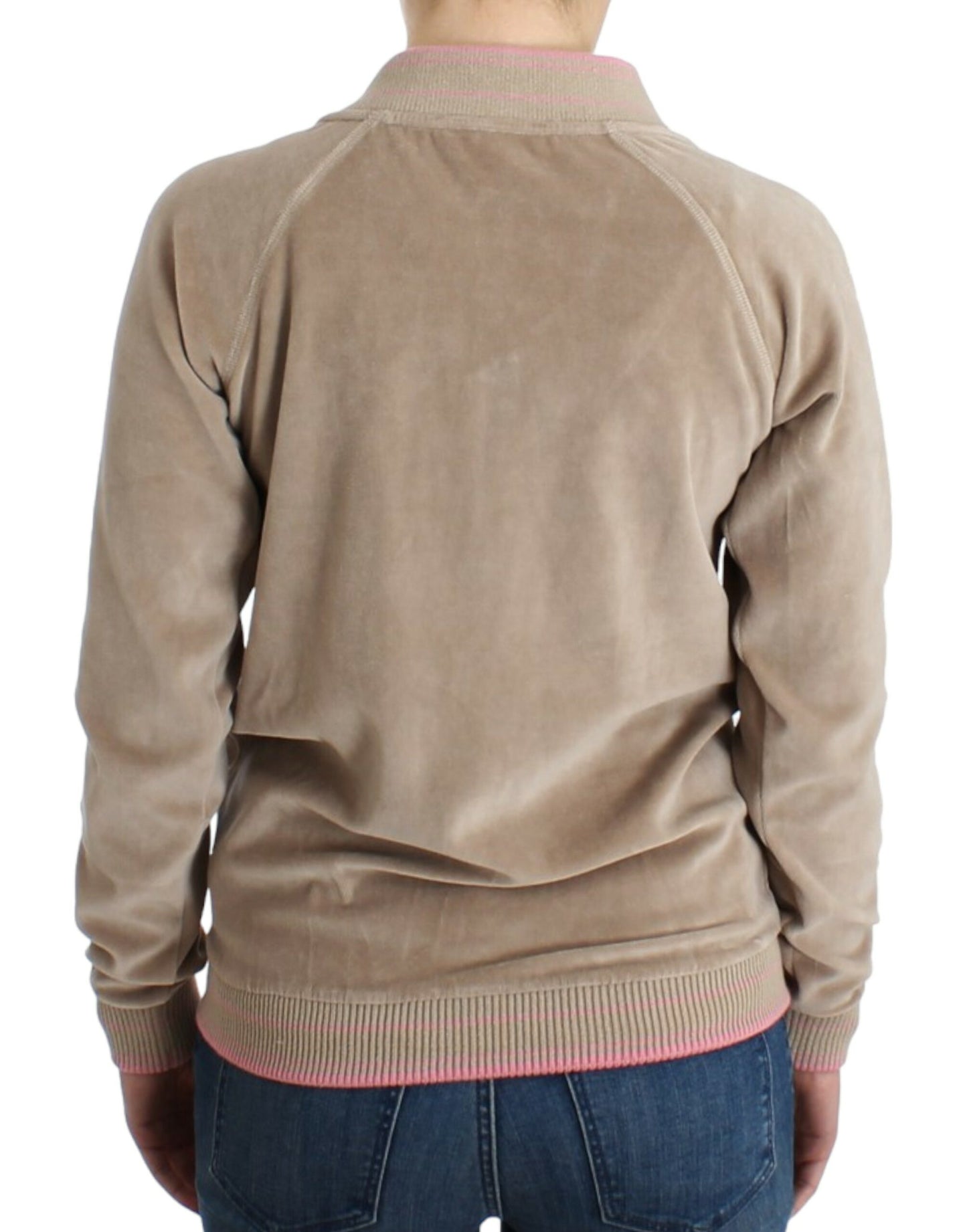 Pull en velours beige à fermeture éclair de Cavalli