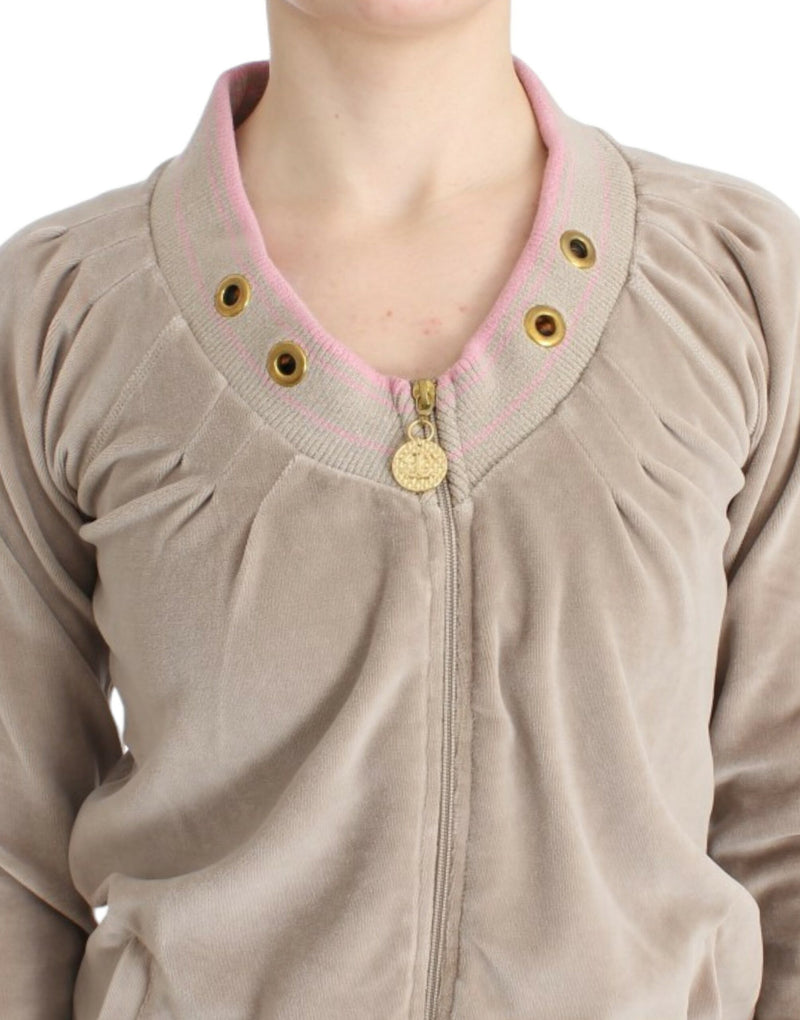 Cavalli Beige velvet zipup sweater