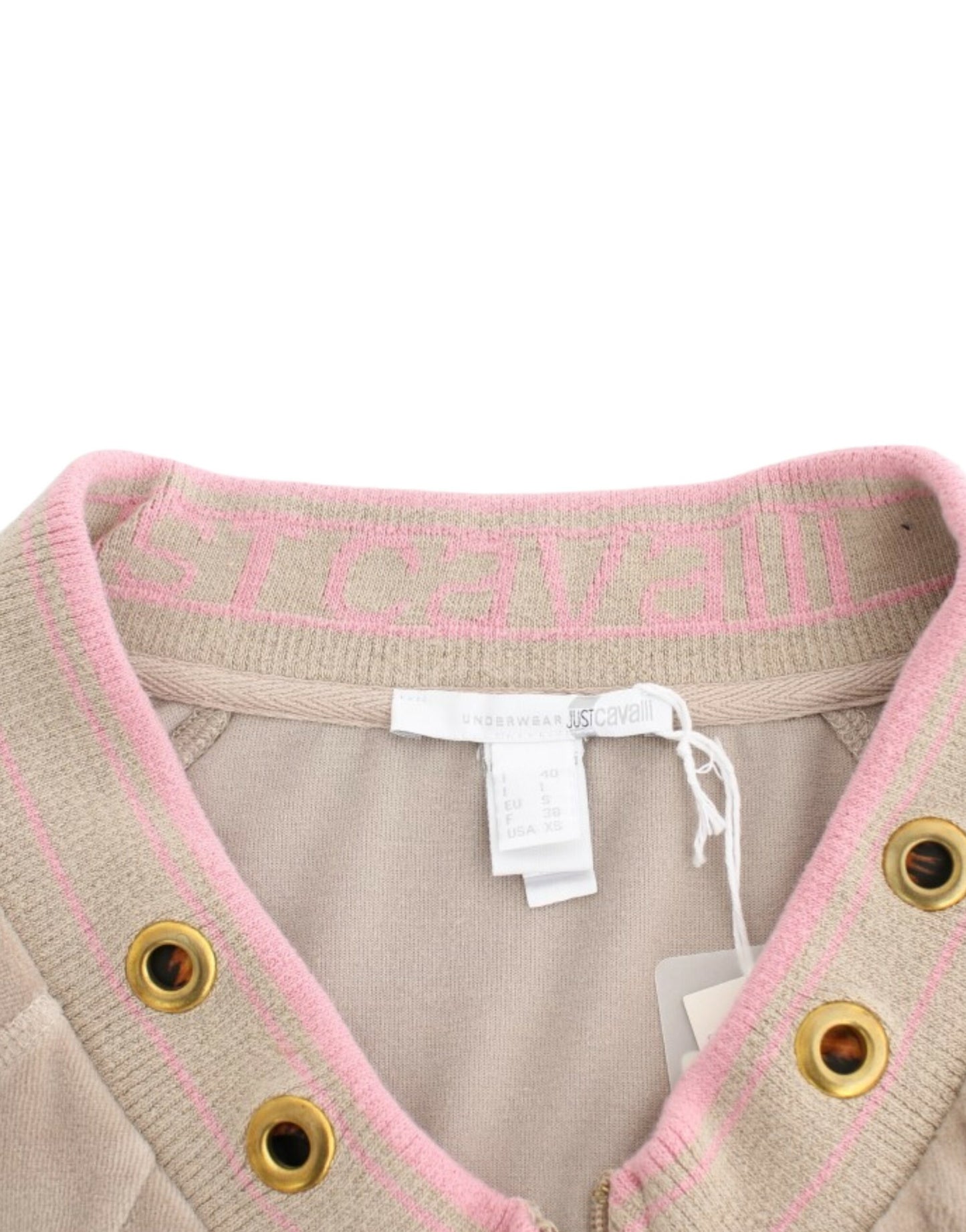 Pull en velours beige à fermeture éclair de Cavalli