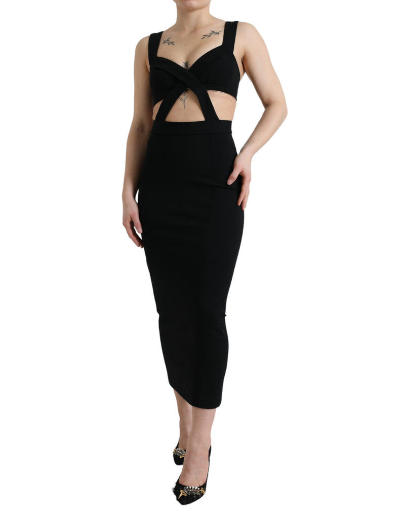 Robe Midi Bodycon Sans Manches Découpée Dolce & Gabbana Noir