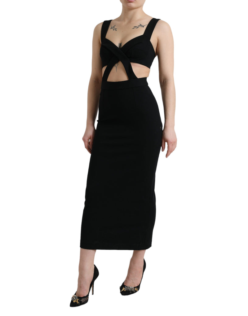 Robe Midi Bodycon Sans Manches Découpée Dolce & Gabbana Noir