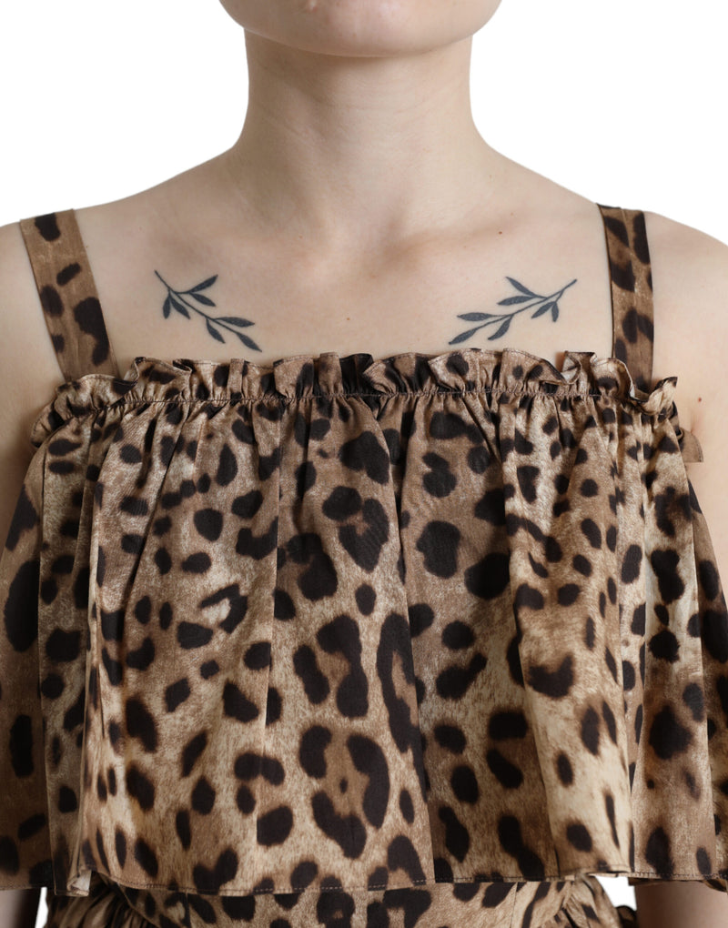 Robe A-ligne sans manches imprimé léopard marron Dolce & Gabbana