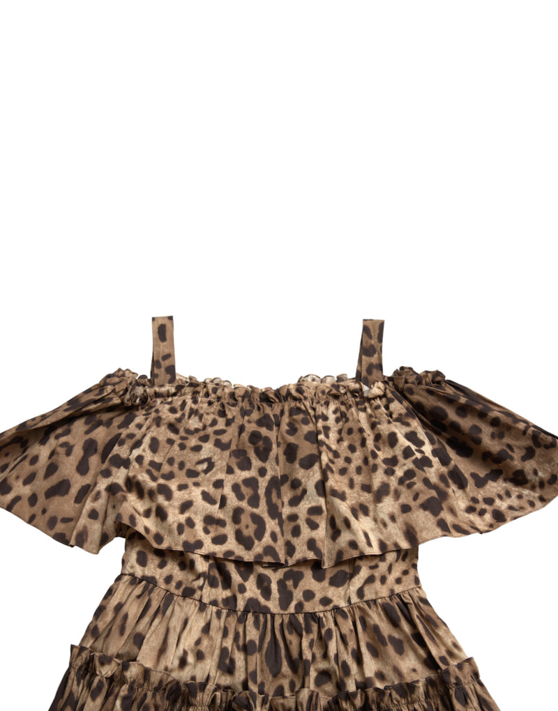 Robe A-ligne sans manches imprimé léopard marron Dolce & Gabbana