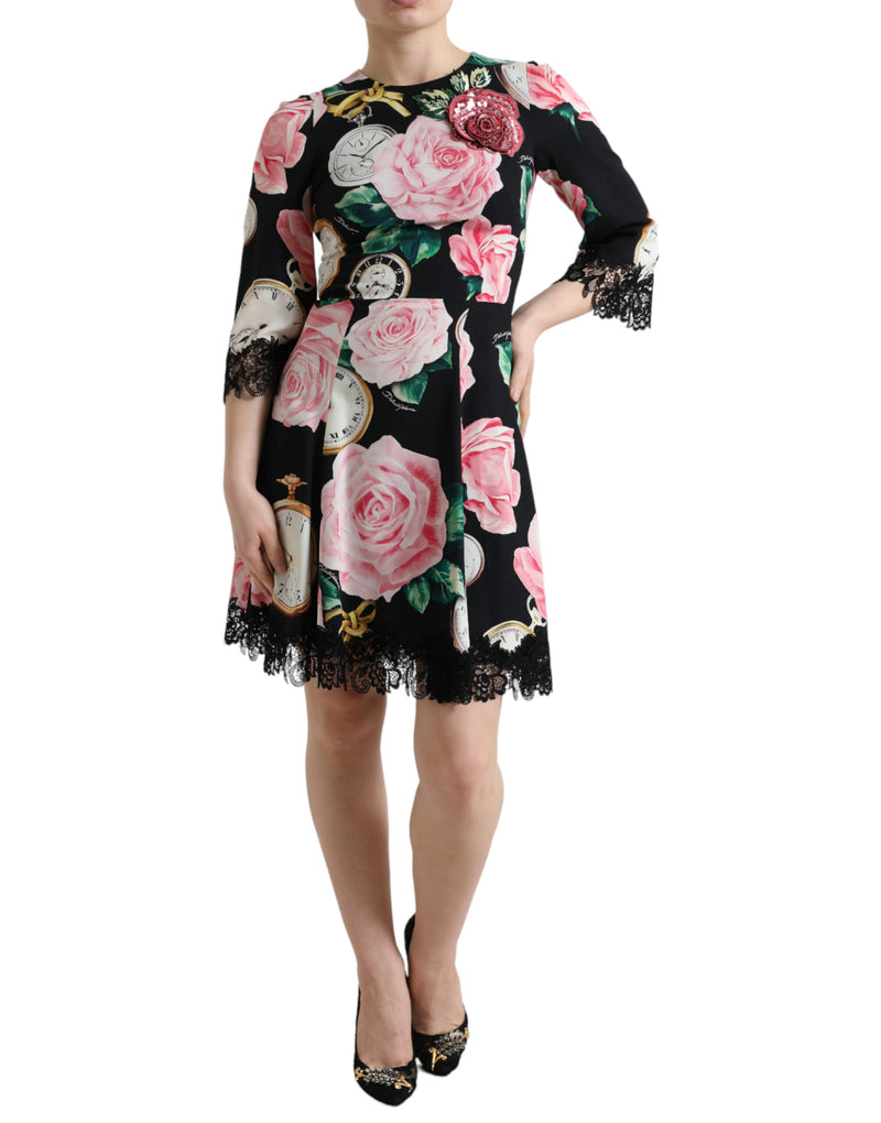 Dolce & Gabbana Robe A-ligne en Dentelle Florale Noire
