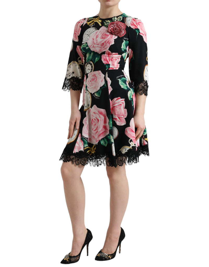 Dolce & Gabbana Robe A-ligne en Dentelle Florale Noire