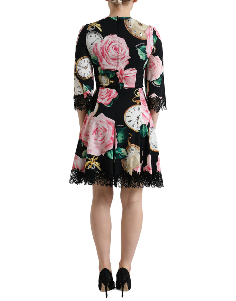 Dolce & Gabbana Robe A-ligne en Dentelle Florale Noire