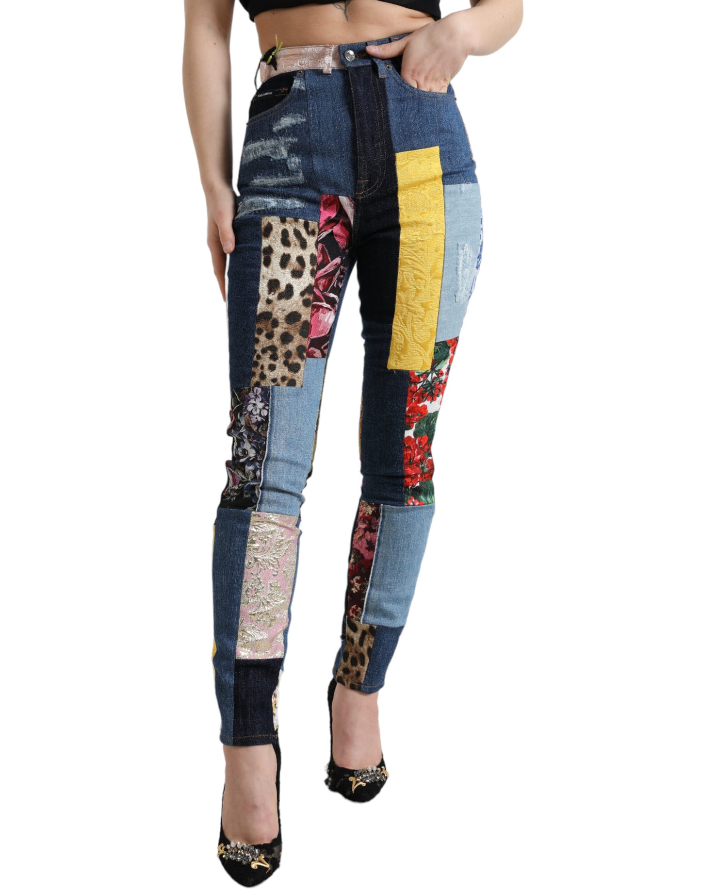 Dolce & Gabbana Multicolor Patchwork GRACE Skinny Denim Jeans