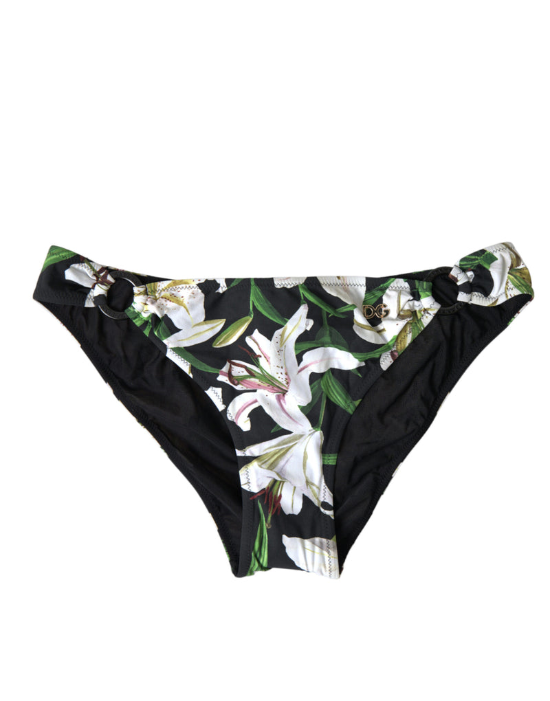 Dolce & Gabbana Black Floral Print Bikini Bottom Swimwear
