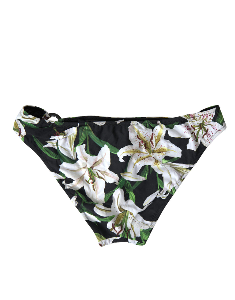 Dolce & Gabbana Black Floral Print Bikini Bottom Swimwear