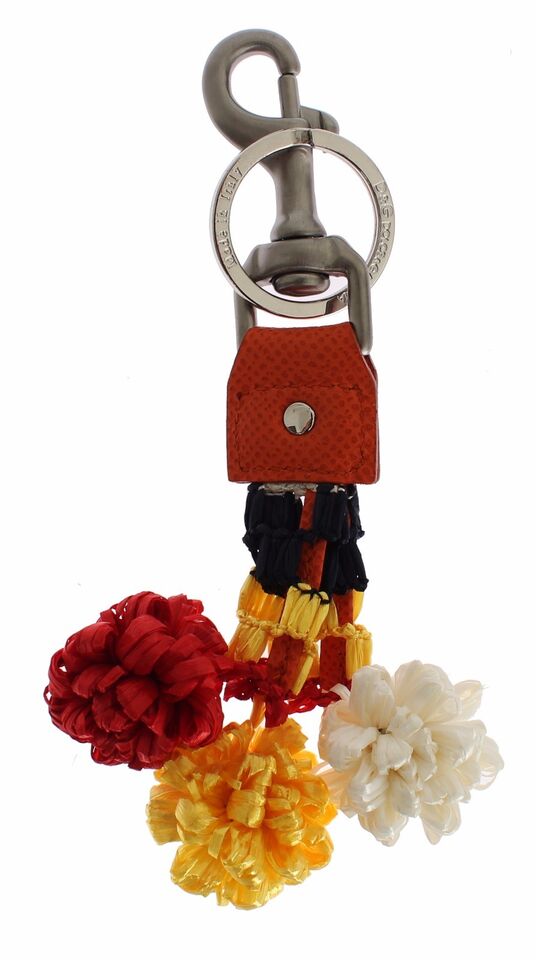 Dolce & Gabbana Red White Raffia Leather Clasp Finder Keyring