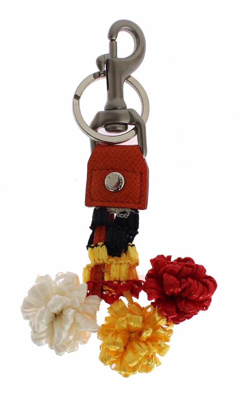 Dolce & Gabbana Red White Raffia Leather Clasp Finder Keyring