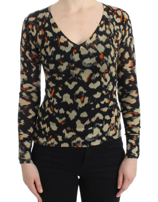 Pull en laine à col en V multicolore de Cavalli