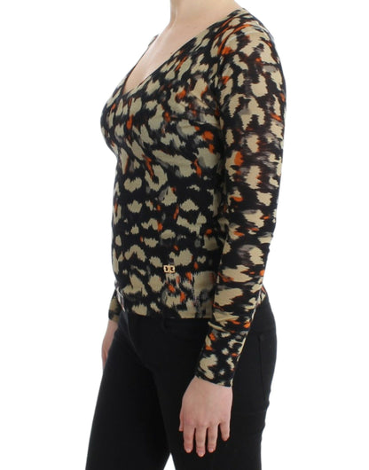 Pull en laine à col en V multicolore de Cavalli