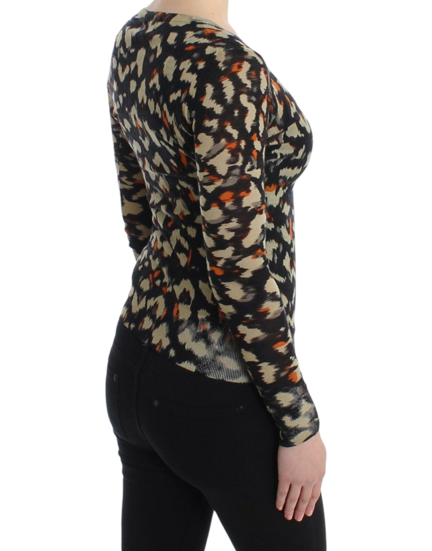 Pull en laine à col en V multicolore de Cavalli