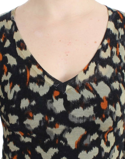 Pull en laine à col en V multicolore de Cavalli
