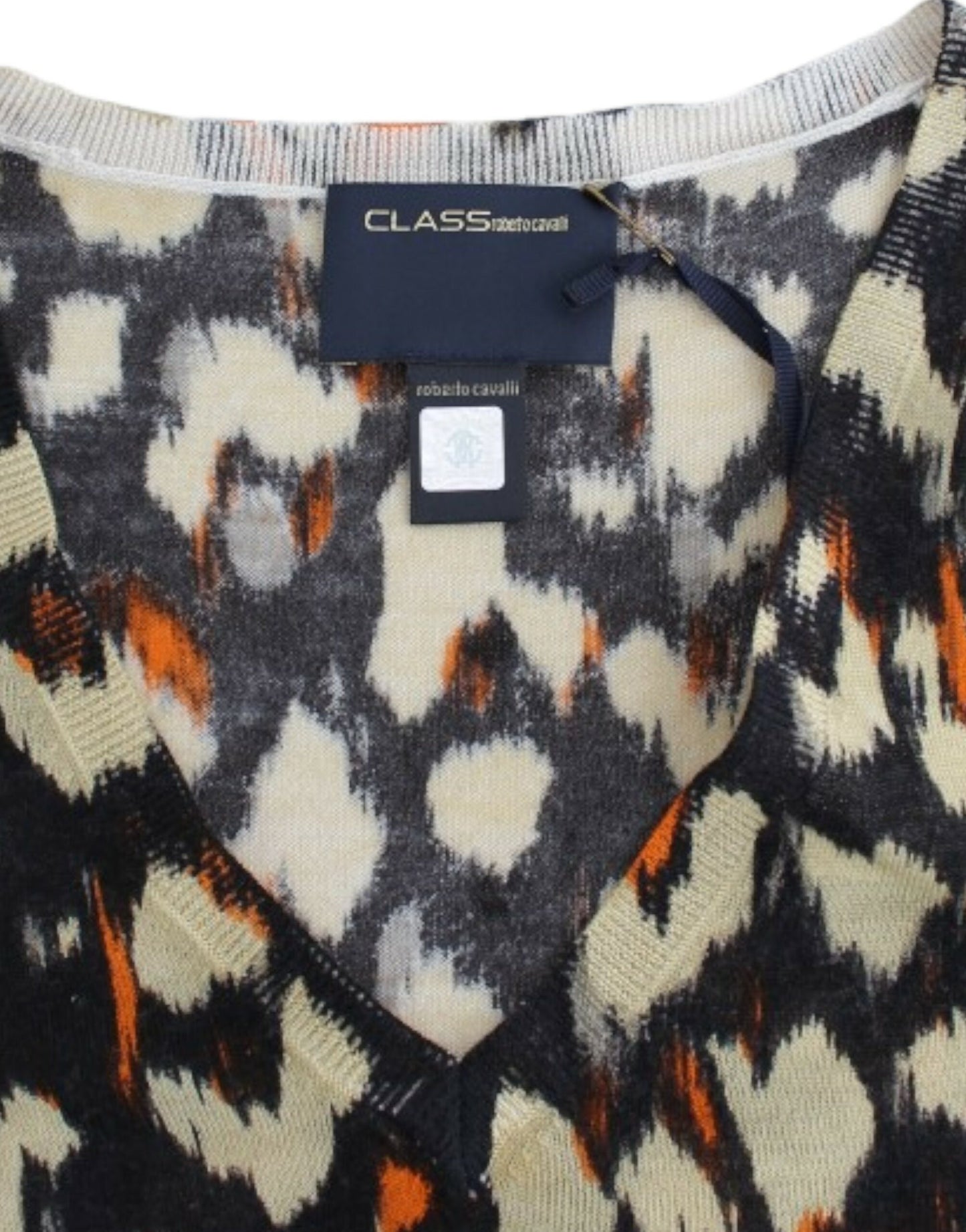 Pull en laine à col en V multicolore de Cavalli