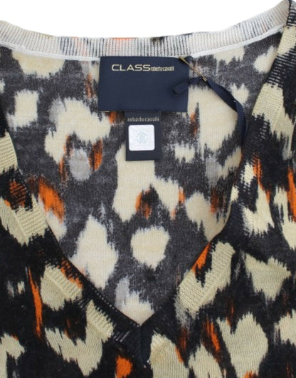 Pull en laine à col en V multicolore de Cavalli