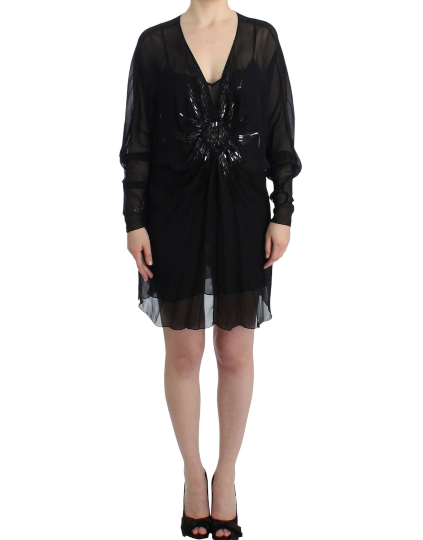 Robe en soie noire à manches longues de Cavalli