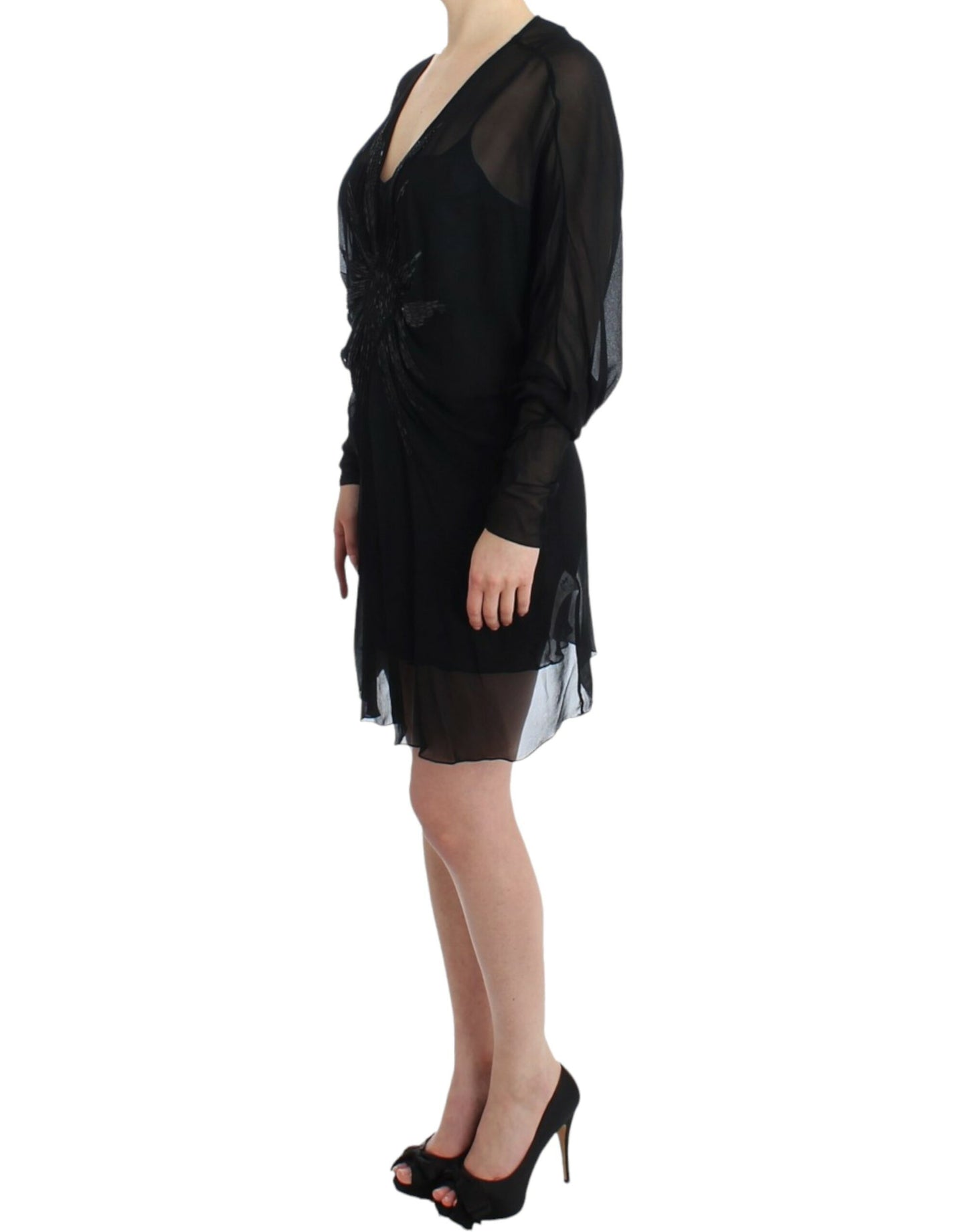 Robe en soie noire à manches longues de Cavalli