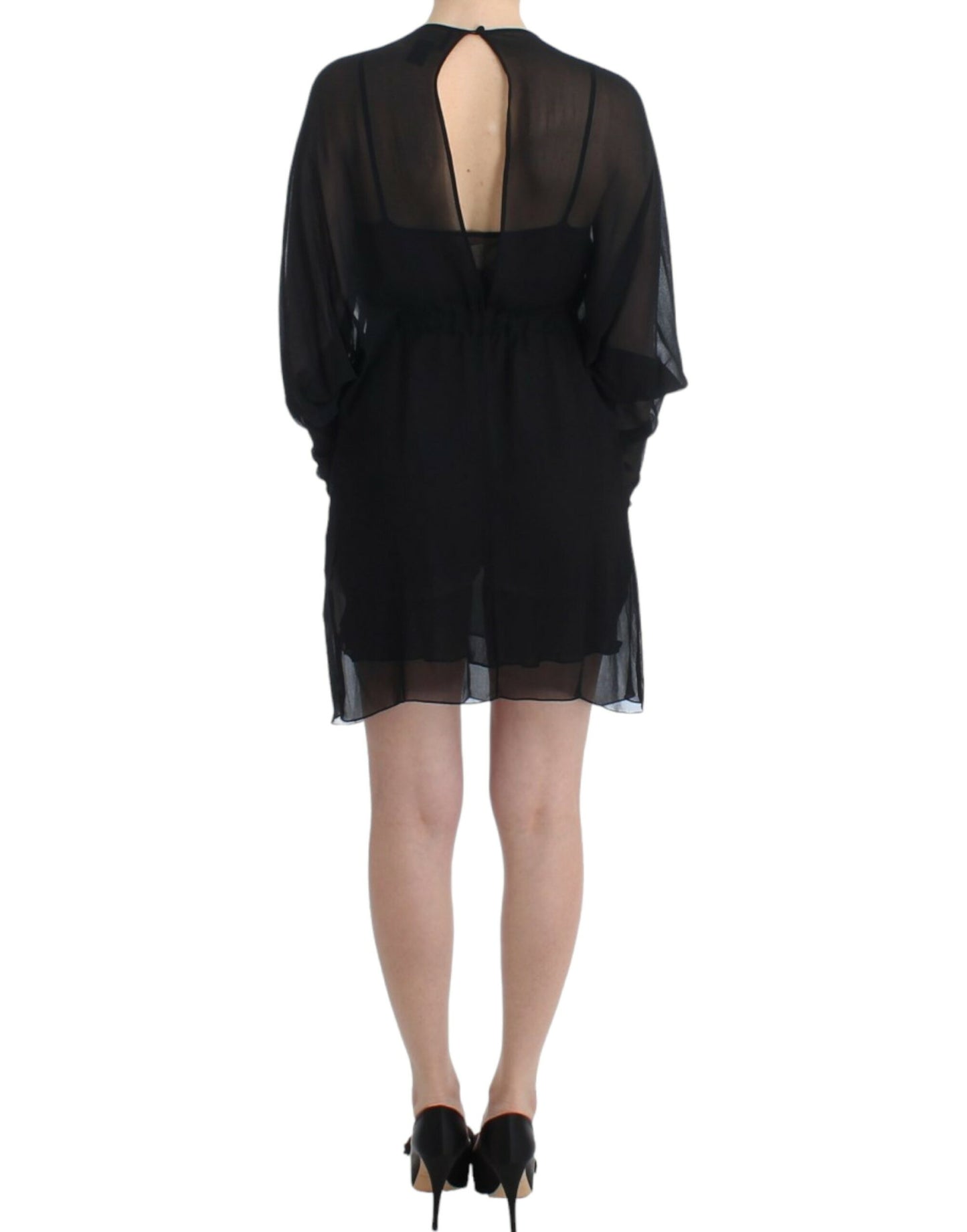 Robe en soie noire à manches longues de Cavalli
