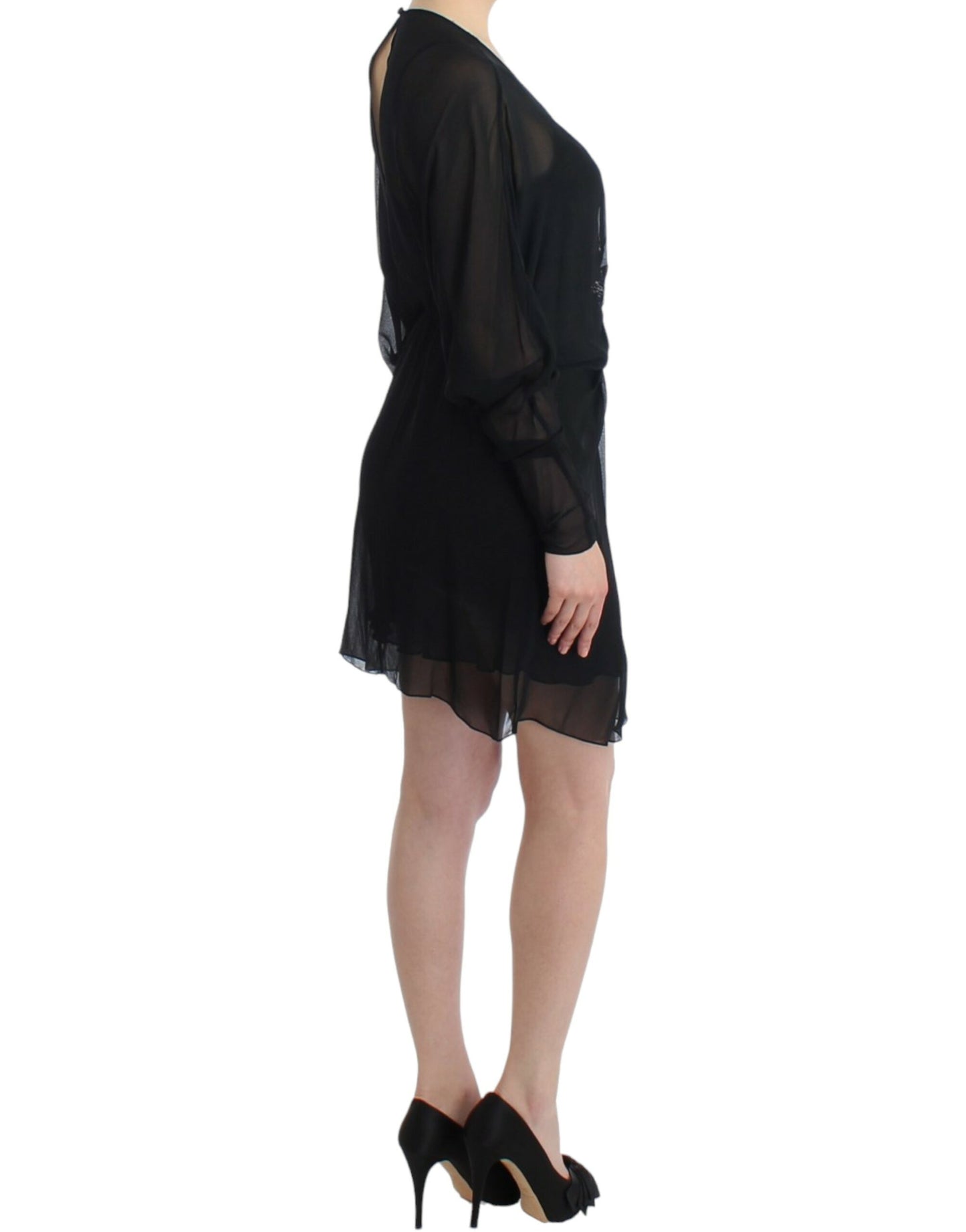 Robe en soie noire à manches longues de Cavalli