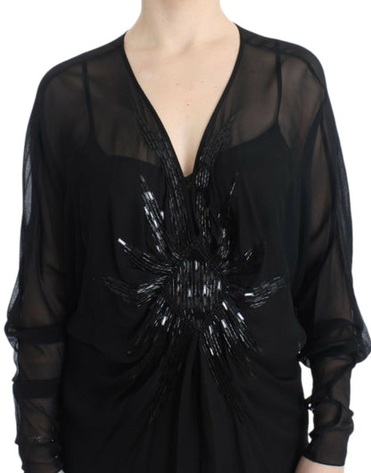 Robe en soie noire à manches longues de Cavalli