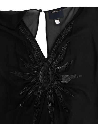 Robe en soie noire à manches longues de Cavalli