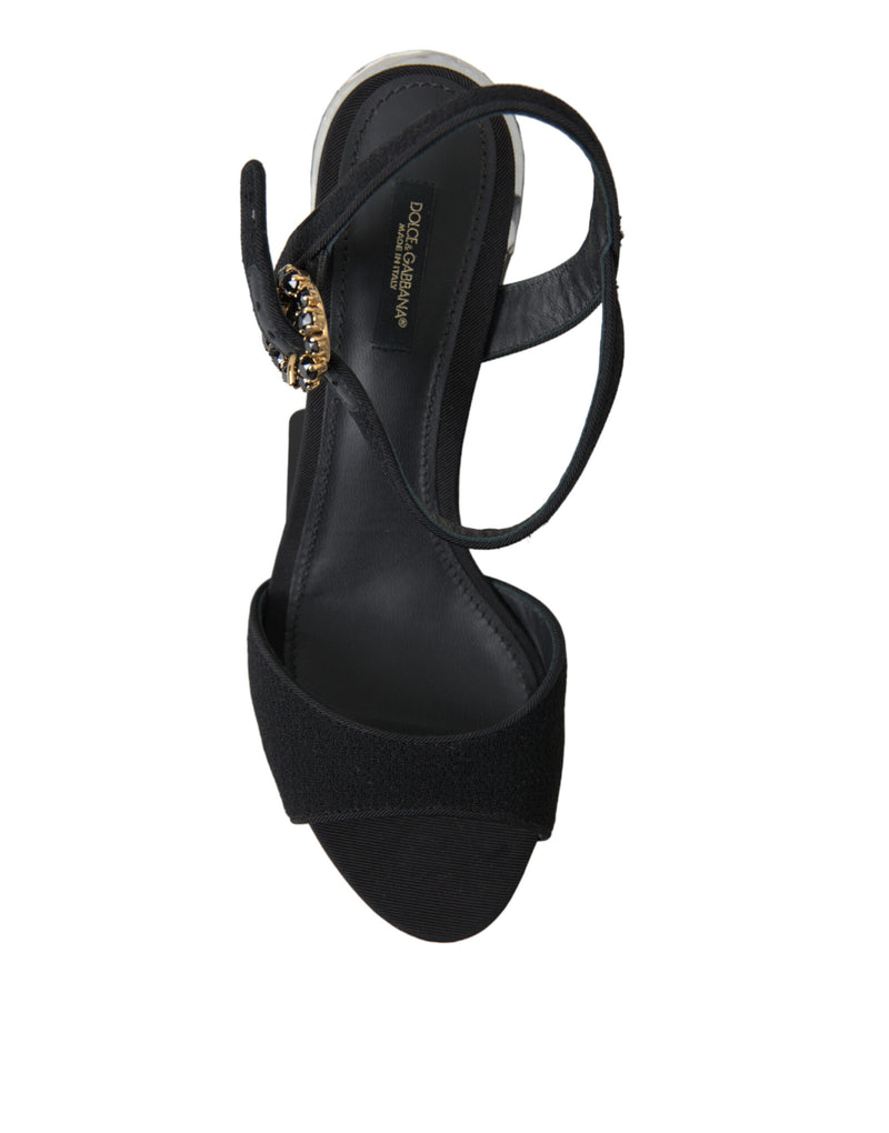 Dolce & Gabbana Black Crystals Ankle Strap Sandals