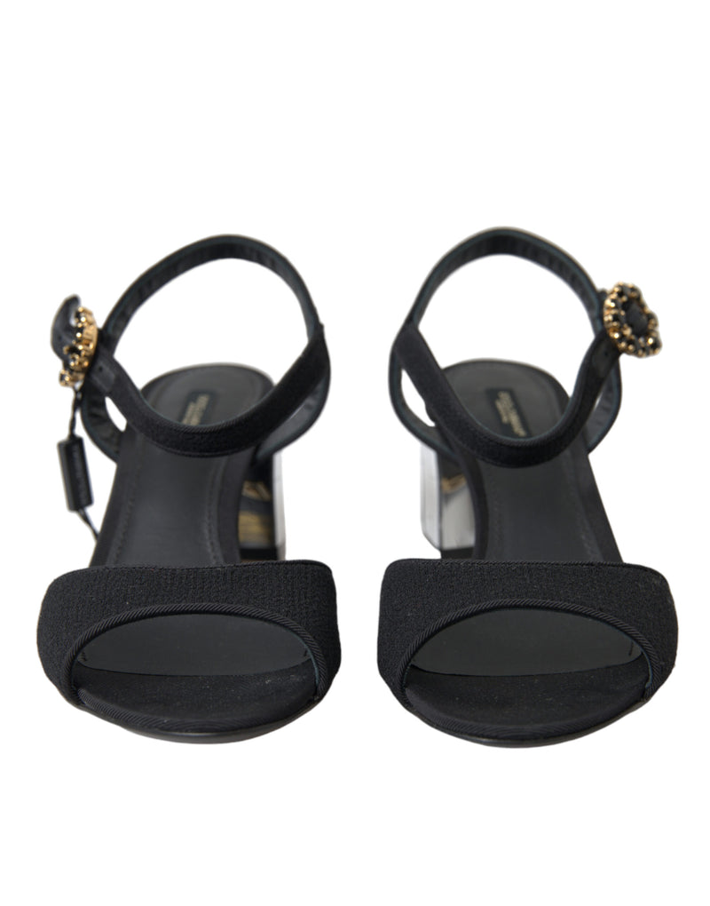 Dolce & Gabbana Black Crystals Ankle Strap Sandals