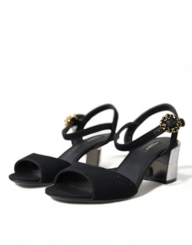 Dolce & Gabbana Black Crystals Ankle Strap Sandals
