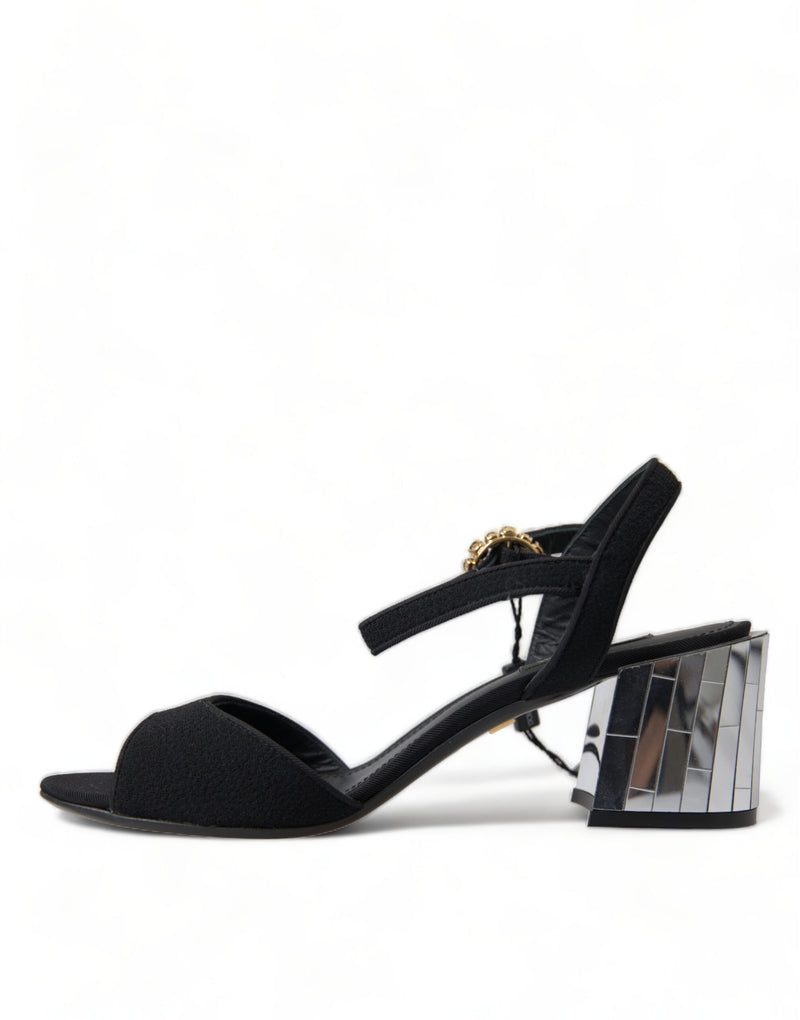 Dolce & Gabbana Black Crystals Ankle Strap Sandals
