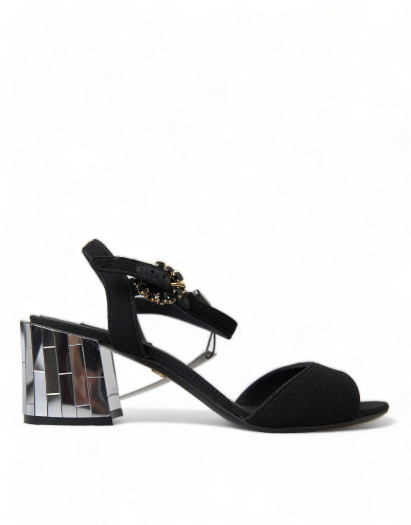 Dolce & Gabbana Black Crystals Ankle Strap Sandals