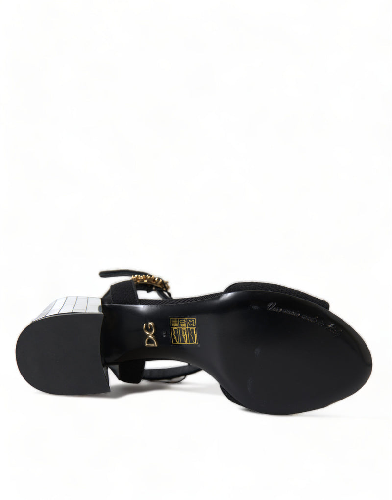 Dolce & Gabbana Black Crystals Ankle Strap Sandals