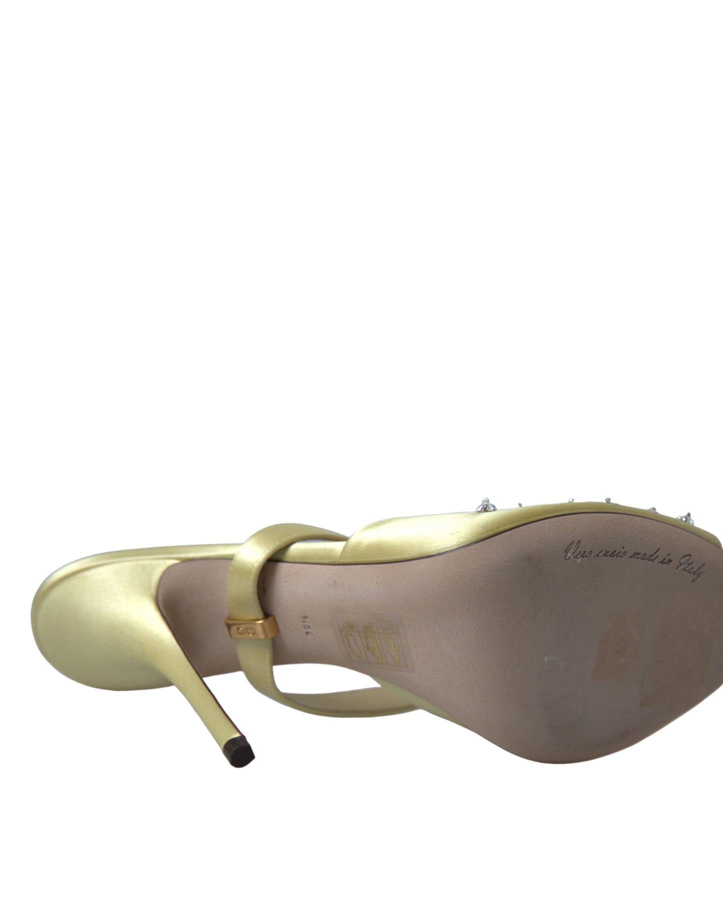 Dolce & Gabbana gele satijnen Mary Jane-sandalen met kristallen